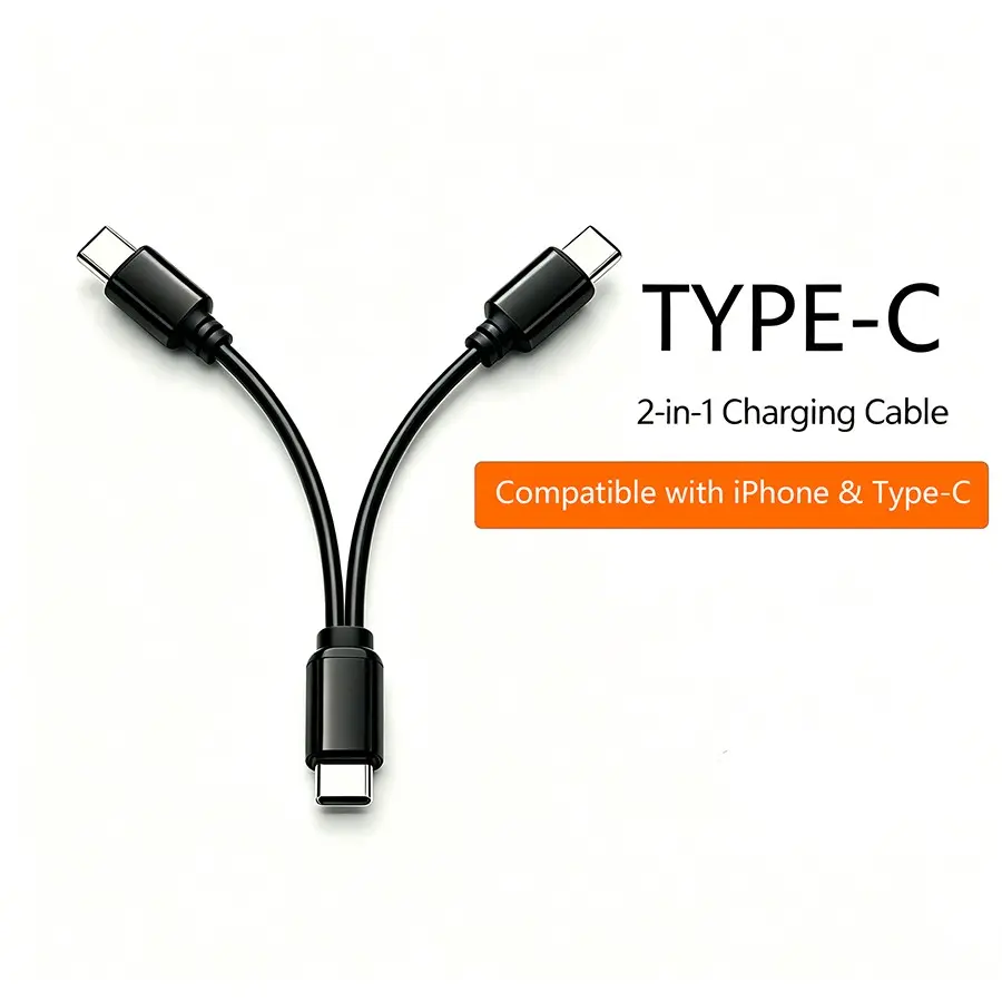 1PCS/2PCS USB-C to Dual USB-C Charging Cable Splitter, 20cm/7.78inch, Compatible with Apple Samsung and Other Devices,