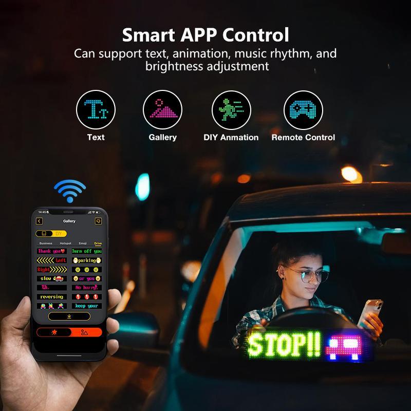 Programmable LED Car Window Display, Ultra Thin Flexible Scrolling LED Sign for Windshield, Custom Text and Animation with APP and Remote Control, USB Powered LED Car Light for Cars and Trucks christmas decoration gift Vehicle fun car accessories