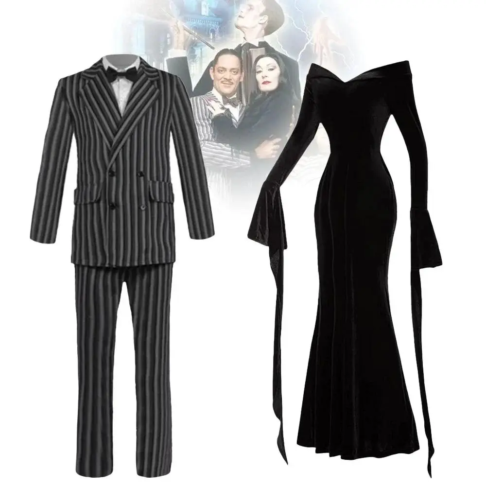 The Addams Cosplay Family Wednesday Addams Costume Halloween Black Dress White Spot for Women Cosplay Costume