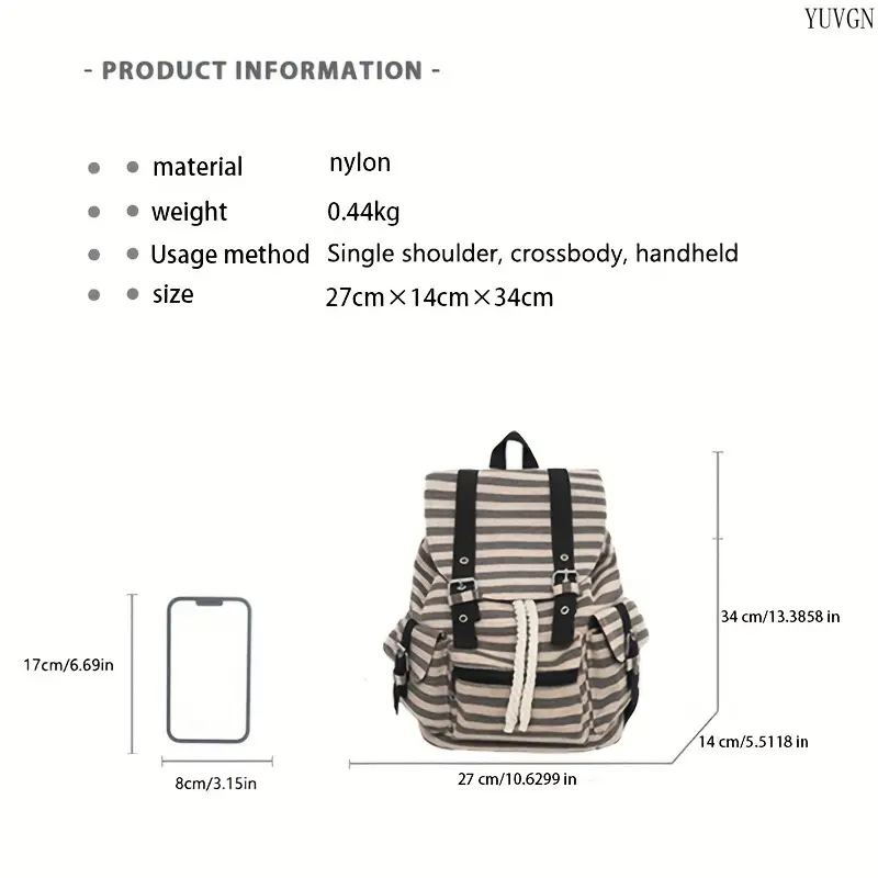 Striped Canvas Backpacks with Niche Design, Large-Capacity Flap Top School Bag for Students' Daily Commute, Casual Daypack Backpacks