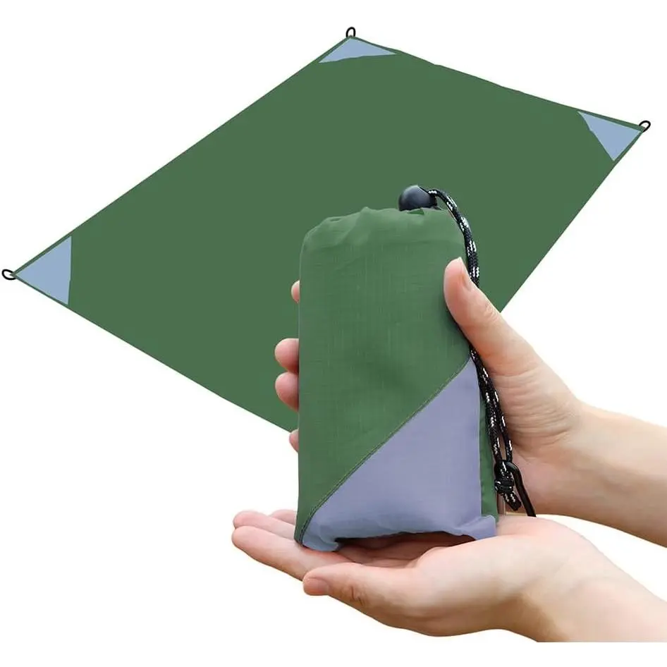 Pocket Picnic Blanket, Beach Mat  Sandproof, Compact Lightweight Small Tarp for Camping, Hiking, Backpacking, Festival, Travel, Foldable in Bags (Army Green/Grey, 55"x39")
