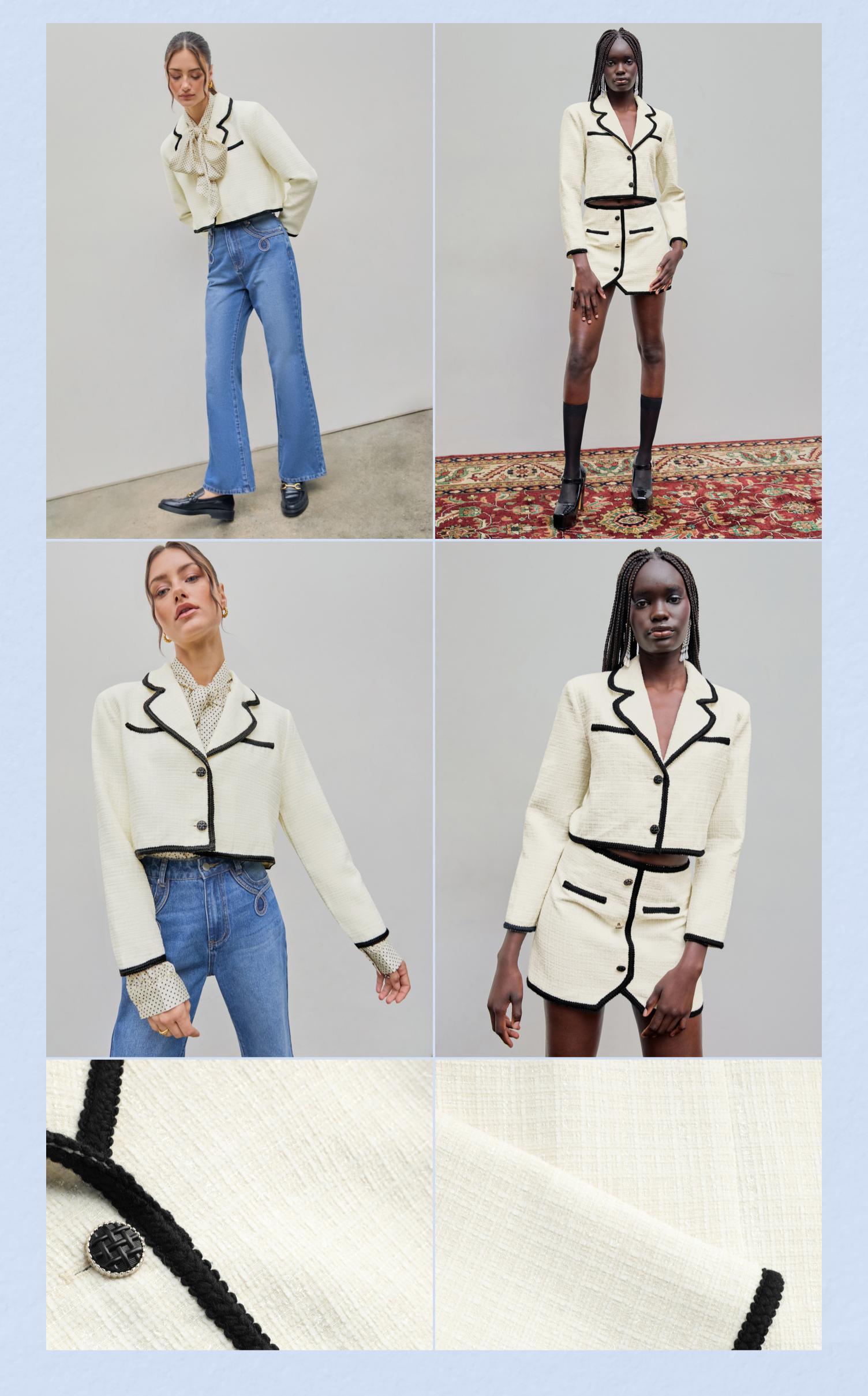 Cider [size 2-26] Tweed Collar Button Crop Blazer