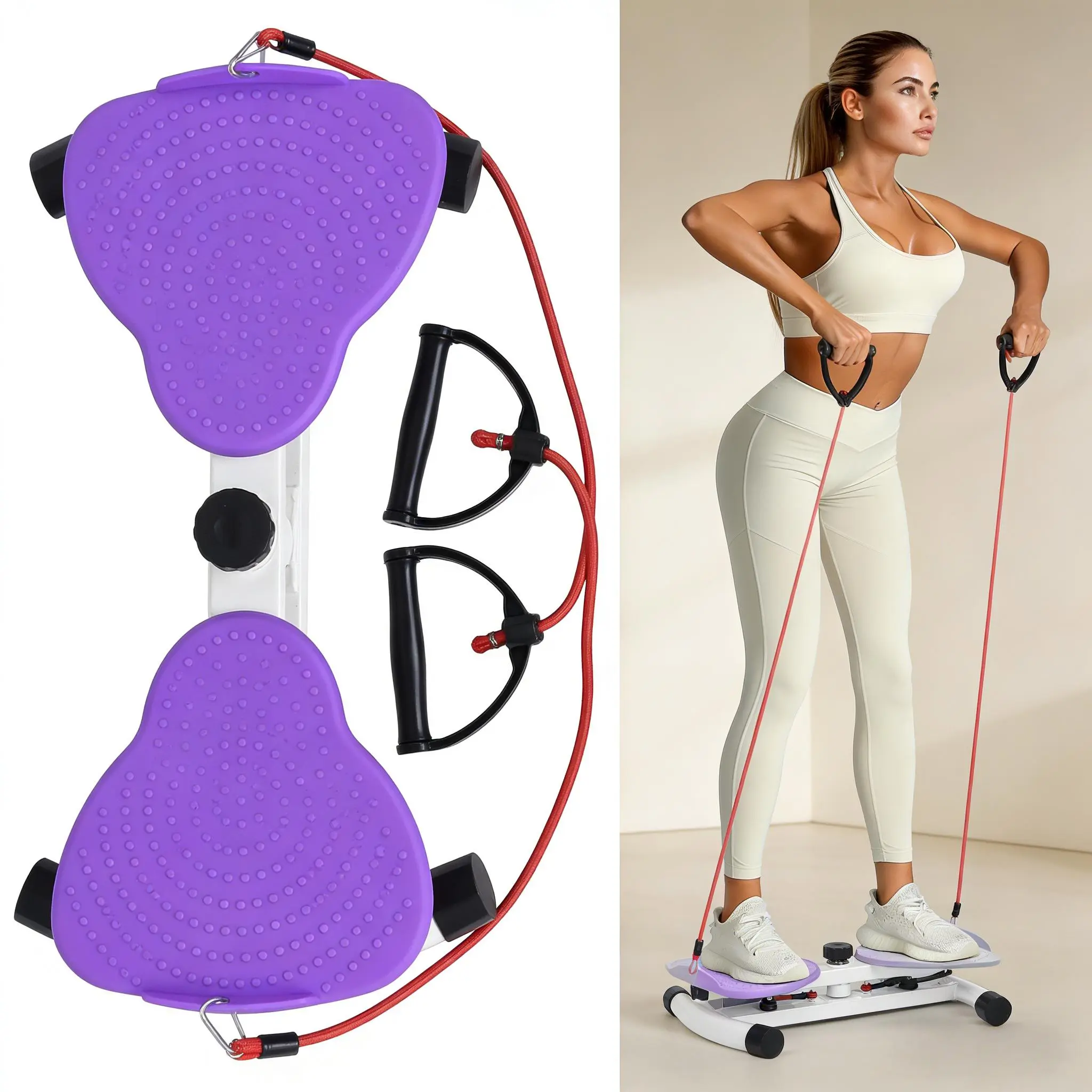 Quiet Home Twisting Stepper for Core Workout, Comes with Resistance Bands, Acupressure Foot Massage Nodes, Compact Fitness Equipment for Home & Office, Holiday & Birthday Gifts