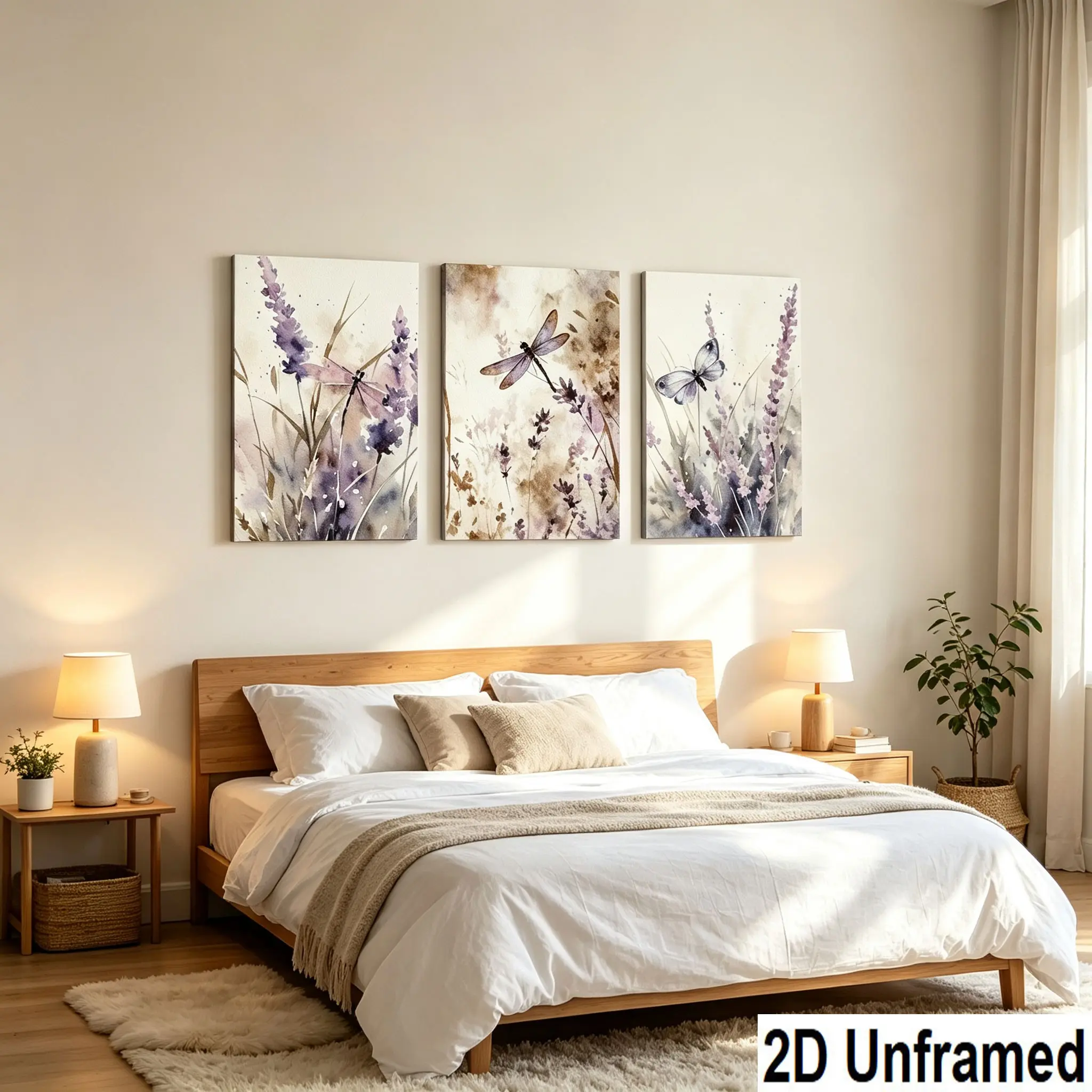 3pcs Dragonfly & Lavender Canvas Art, Soft Plant Poster, Modern Home Decor, Bedroom Wall Art, Ideal Gift, Christmas Decoration