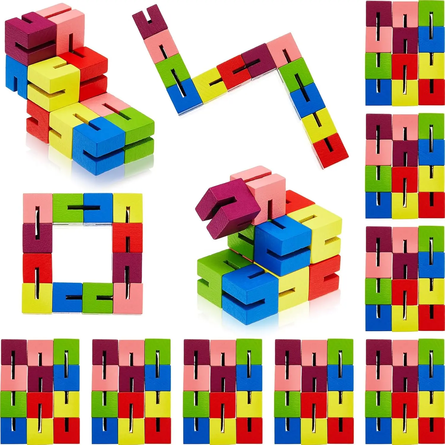 6 Pcs Wooden Fidget Cubes Toy Twist Block Puzzle Sensory Toys for Teens Adults, Colorful Sensory Snake Brain Teaser Party Favors Pocket Stress Relief Gift for Classroom Prize Stocking Stuffersfidget toys