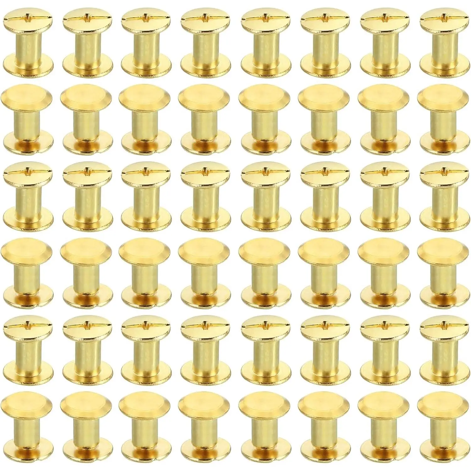100 Sets Golden M5x8mm Flat Round Brass-Plated Rustproof Phillips Chicago Screws with Binding Effect, Binding Post Screw Bolts for Leather Belt DIY Projects, Office Desk Organizer Fasteners