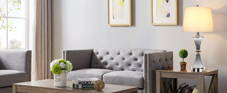 Touch Control Dimmable Table Lamps for Bedrooms, 3-Way Gold Crystal Bedside Lamp with USB Ports, Set of 2 Contemporary End Table Lamps with White Drum Shade for Living Room Reading, LED Bulbs Included