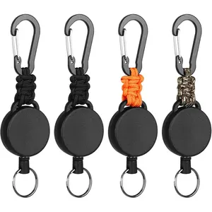 A Man's Tools Retractable Keychain Heavy Duty Carabiner Badge Holder Retractable Badge Reel ID Holder Steel Cord and Paracord Extendable Key Ring 4 Pack
