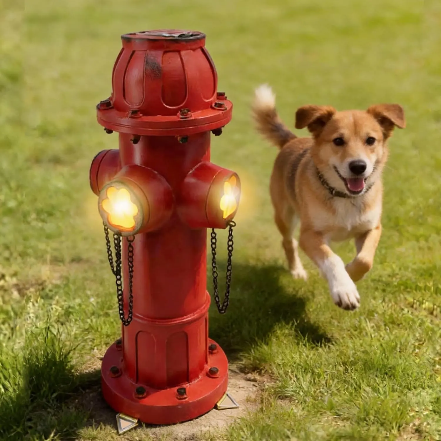 Fake Fire Hydrant for Dogs to Pee on,Solar Hydrant Dog Tranning Pee Post with Glowing Paw Prints,15 inch Outdoor Backyard Decor Outdoor Statues Firefighter Gifts for Men