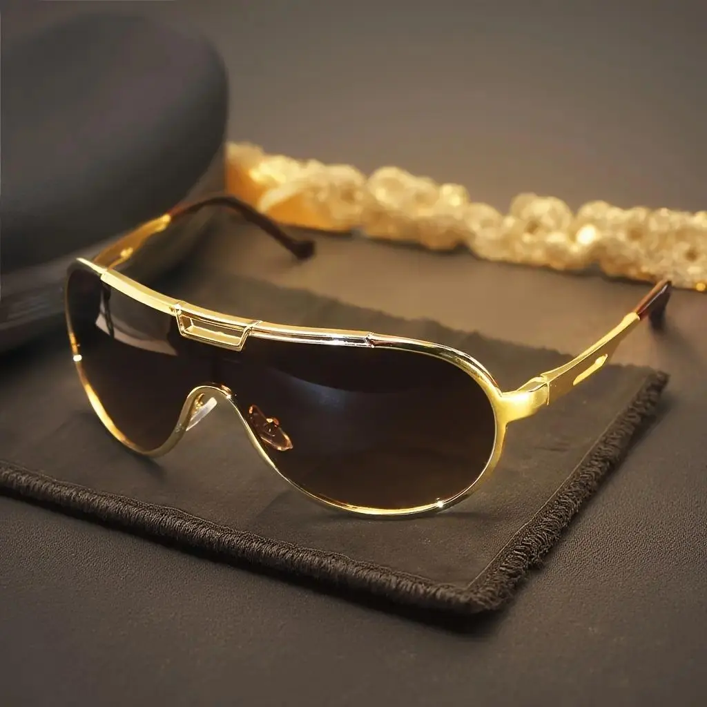 Vintage Rectangle Sunglasses, Unisex Large Frame Street Fashion Eyewear with Anti-Glare Lenses and an Alloy Hinge, Full Rim, Metal, Alloy Frame, Street Wear, Anti-Reflective Lens Women's Sunglasses, Durable Metal Frame Women's Sunglasses