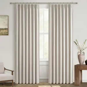 100% Blackout Thermal Darkening Curtains 2 Panels Set 84 Inches Long, Pinch Pleated Linen Drapes with Hooks for Track, for Bedroom Living Room Modern Rustic Off White