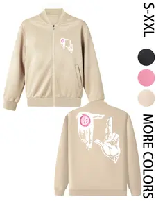 Women's American Street Style Hoodless Bomber Jacket with "TRUSE" Print (Note: Possible typo for "TRUTH"), Lightweight Zip-Up Jacket, American Street Style Print Design, Suitable for All Seasons, Casual & Street Style