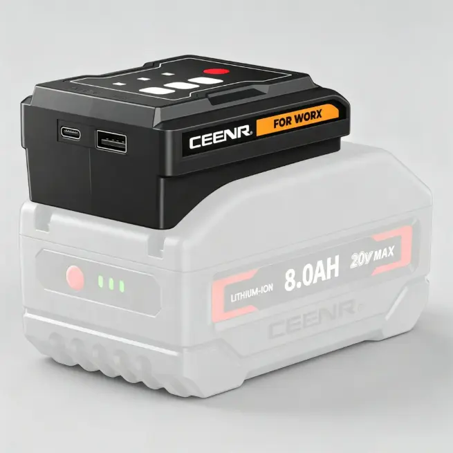 CEENR 20V Dual USB Power Tool Battery Charger Adapter for Worx WA3551, Fast Charge Station with Smart LED Indicator, Slip-In Design, Integrated LED Night Light, Easy-to-Use for Power Tool Users