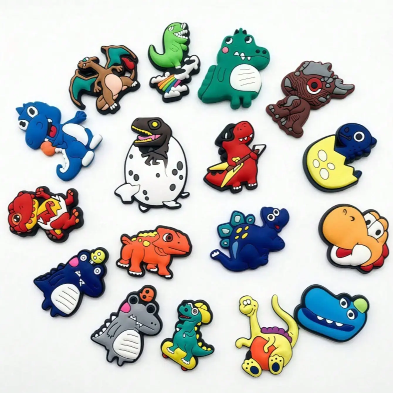17pcs Dinosaur Series Shoe Charms, Cute Cartoon PVC Soft Gel Drop Molds, Hole Shoes Decoration Clips, Clog Accessories, Fun Footwear Accessories