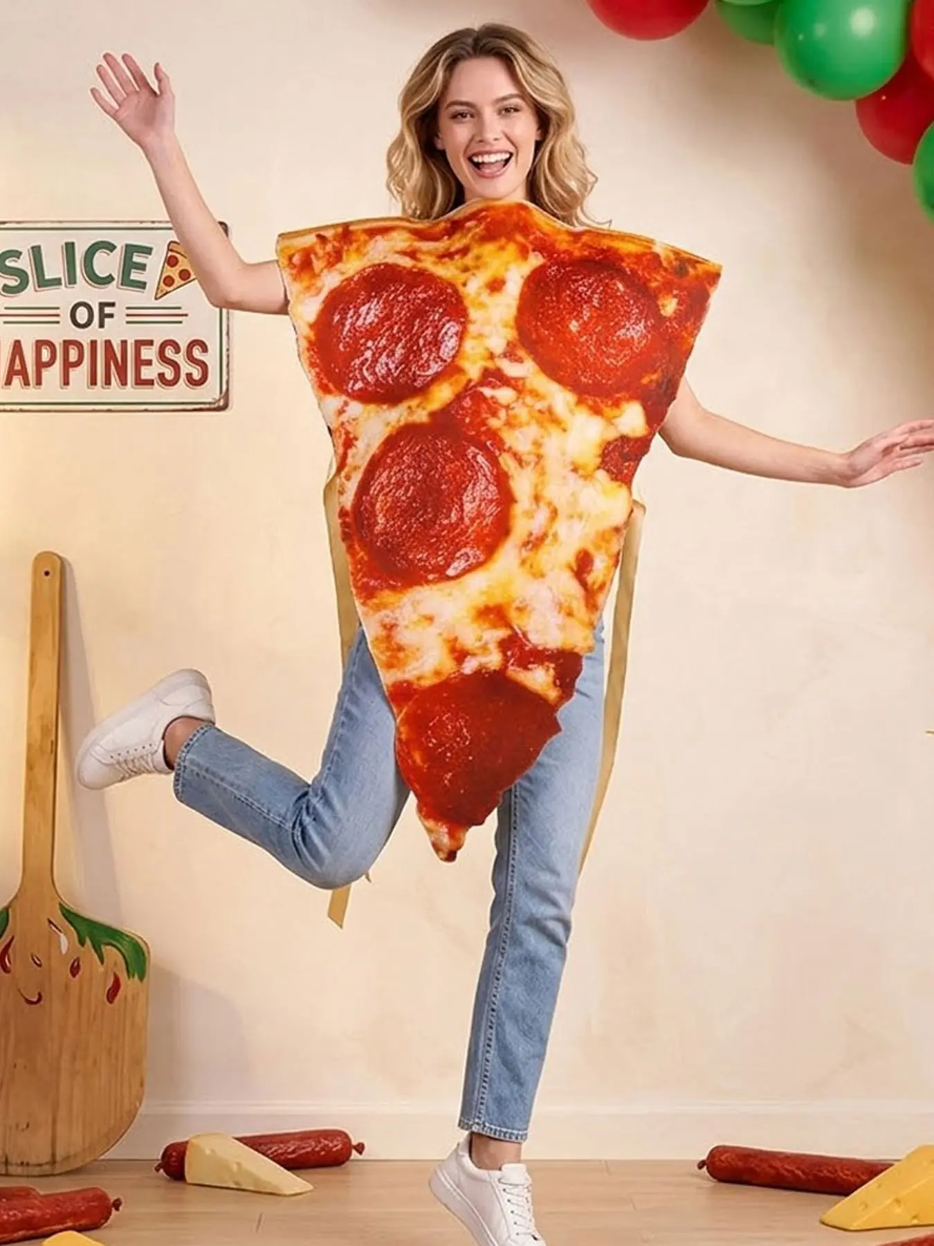 Pepperoni Pizza Costume Unisex Funny Food Outfit Halloween Party Fancy Dress