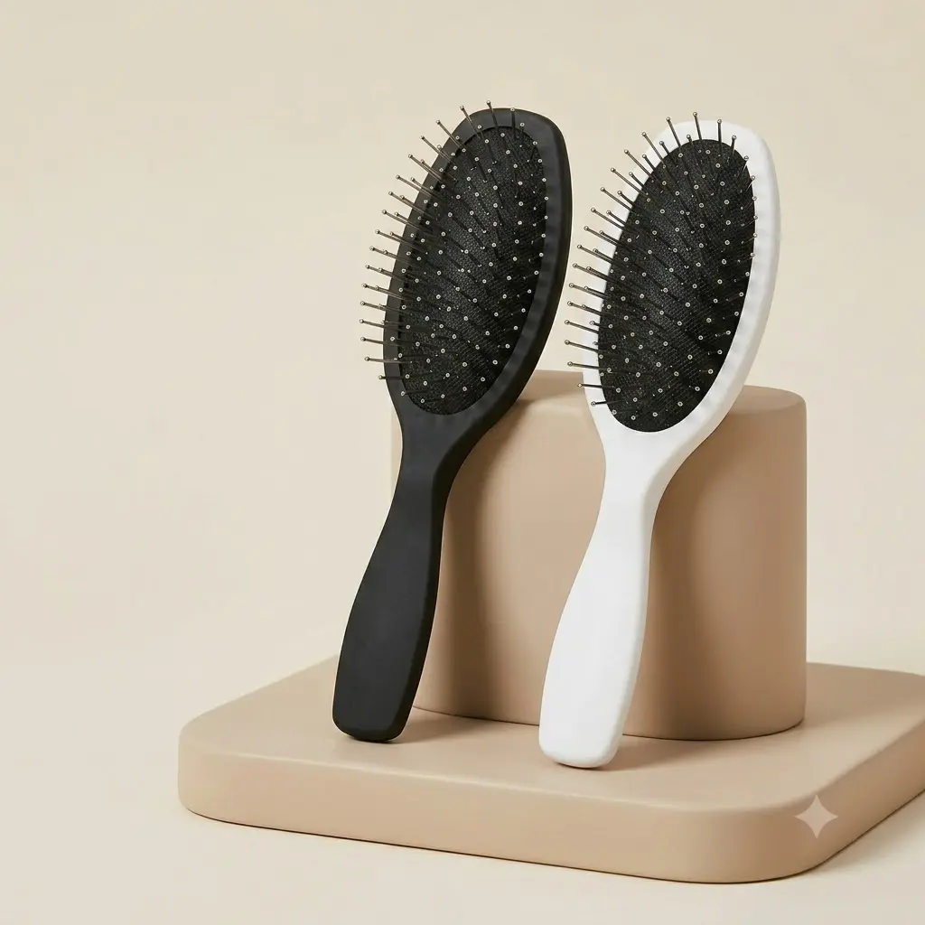 Luxury Steel Pin Scalp Massager Brush with Anti-Static Cushion Paddle - Plastic Bristles for Detangling, Hair Growth Therapy - Adult Beauty Product, Beauty Products, Paddle Brush, Detangle