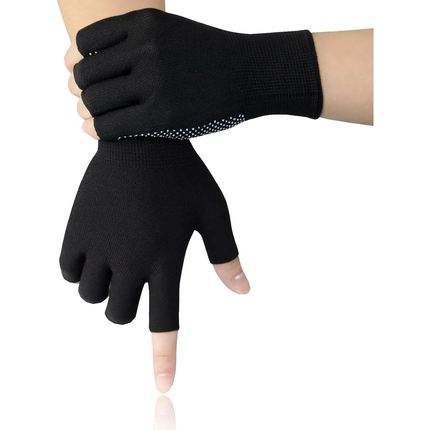 Fingerless Workout Gloves for Men and Women, Half Finger Work Glove, Black Pilates Gloves with Grip, Fitness Exercise Gloves for Yoga, Cycling, Gym, Running, Driving - Breathable, Anti-Slip, Stretchy