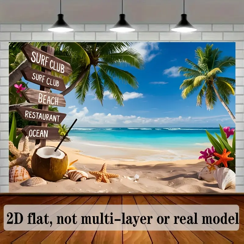 Tropical Hawaiian Beach Backdrop, Summer Luau Party Banner Tapestry, Ocean Vacation Wall Decor, Birthday Event Photo Booth Background