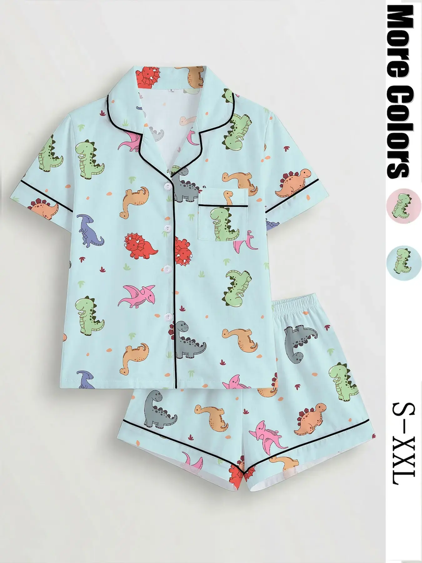 Women's Pajama Set, Dinosaur Theme All over Print, Fitted Casual Style, Fall & Winter Comfort, Romantic Gift, Home Wear