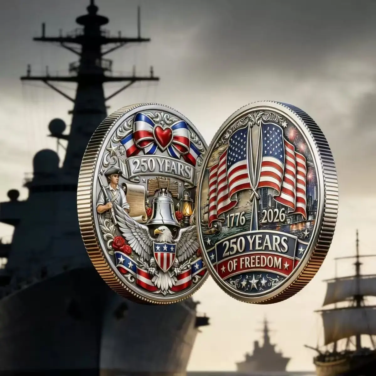 American Independence 250th Anniversary Commemorative Coin, 1776-2026 Liberty Memorial Collectible Medal, Historical Souvenir