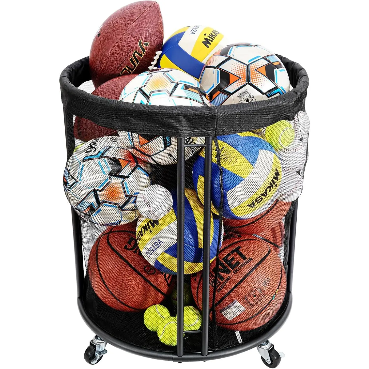 Sports Ball Storage Bin with Wheels, Heavy Duty Ball Holder Cart for Basketball Soccer Volleyball, Garage School Indoor Outdoor, Upgraded Ball Storage Rack