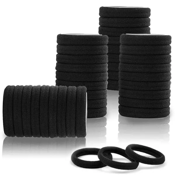 Black Hair Ties, Seamless  Elastic Ponytail Holders, Thick Hair Bands, 50 Count 2 Inch/ 5 CM