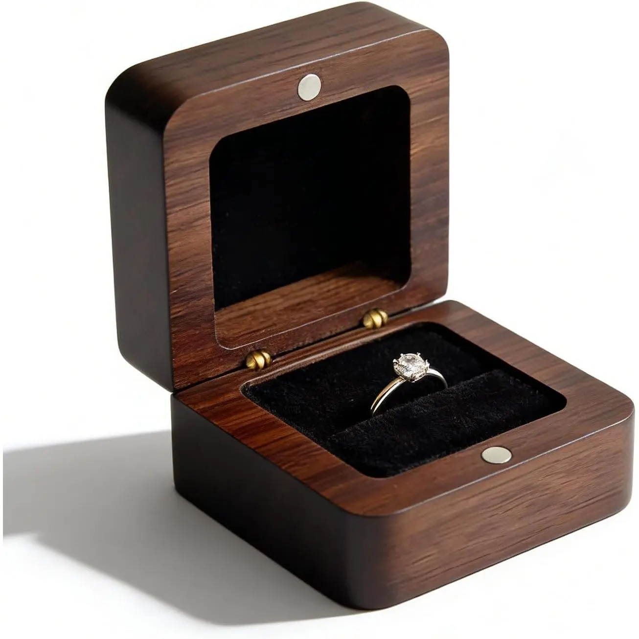 Solid Black Walnut Wooden Ring Box with Single Slot,  Wooden Ring Storage Case Ring  Holder for Proposal Engagement Wedding Ceremony