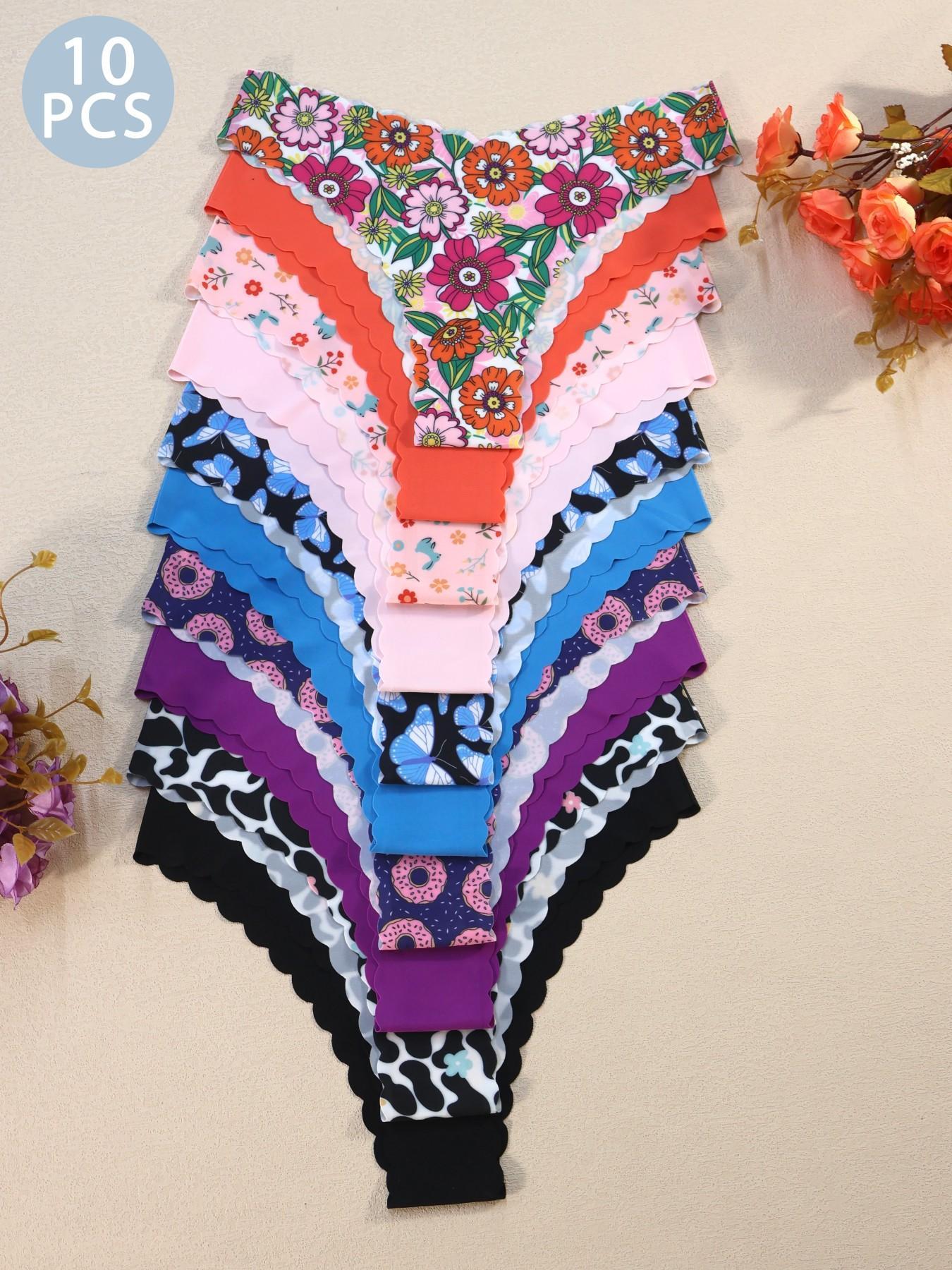 Women's Seamless Scallop Trim Underwear Set, Comfortable Breathable Antibacterial Panties, Fitted Casual Style for All Seasons