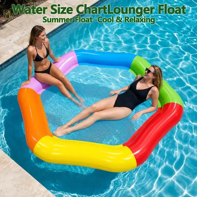 Inflatable Pool Float, Hexagon Pool Float, Water Float, Pool Lounger, Large Pool Floats, Large Hexagonal Mesh Multi-Purpose Inflatable Pool Float, 70" × 62" Dual Adult Sunbathing Raft with Pillow, 4-In-1 Pool Party Gift, Summer Pool Float