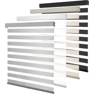 Cordless Zebra Blinds for Windows, Free-Stop Pull Down Roller Window Shades with Valance, Light Filtering Dual Layers Sheer Shades for Home and Office, Grey, 27" W x 72" H