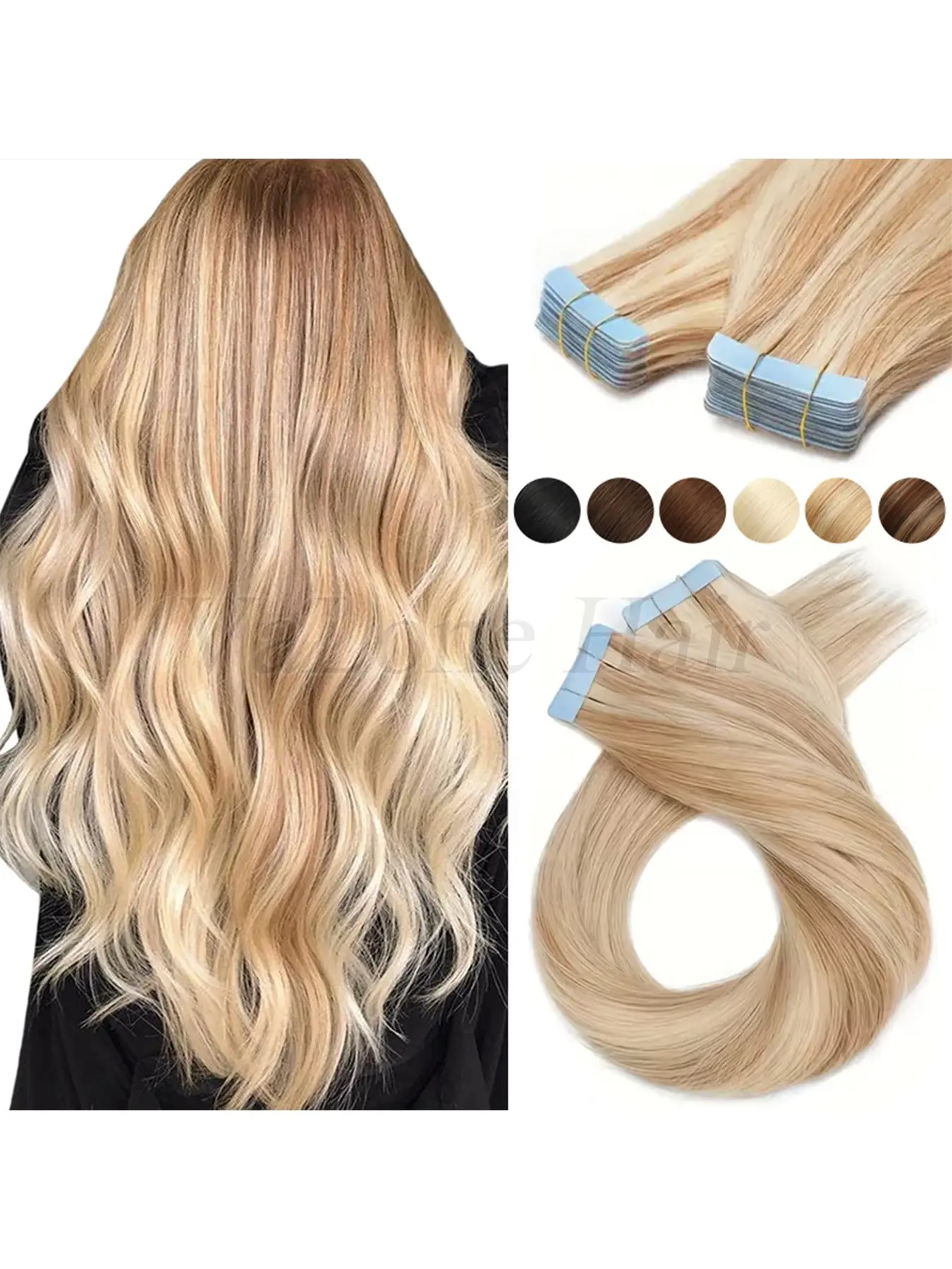 20pcs Tape in Natural Hair Extensions, Human Hair Straight, Smooth Invisible, for Women, Easy Application, Long-Lasting Style