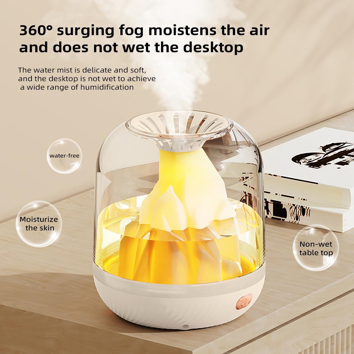 1L Air Humidifier, Volcano Design Aroma Diffuser with Ambient Light, Rechargeable Humidifier for Home, Office, Living Room, Bedroom, Corridor, Desk