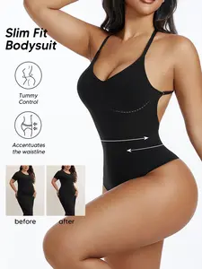 T-Back Backless Bodycon Dress, V-Neck Waist Cincher Shaping Top, Slimming Tight Fit Bodysuit, Sexy Backless Lingerie Base Layer