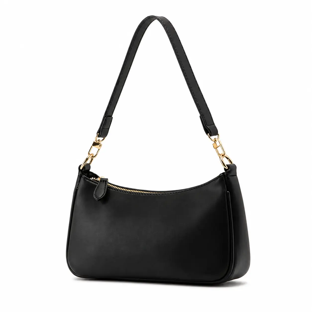 Black Underarm Shoulder Bag For Women 90s Vintage Y2K Aesthetic Minimalist Clean Girl Everyday Handbag Soft Faux Leather Small Purse With Gold Hardware Trendy Urban Fashion Essential Night Out Bag