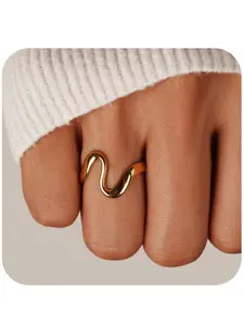 Adjustable Gold Wave Ring for Women, Tarnish Free Stackable Statement Ring, Minimalist Open Design for Daily & Party Wear, Perfect Gift for Her