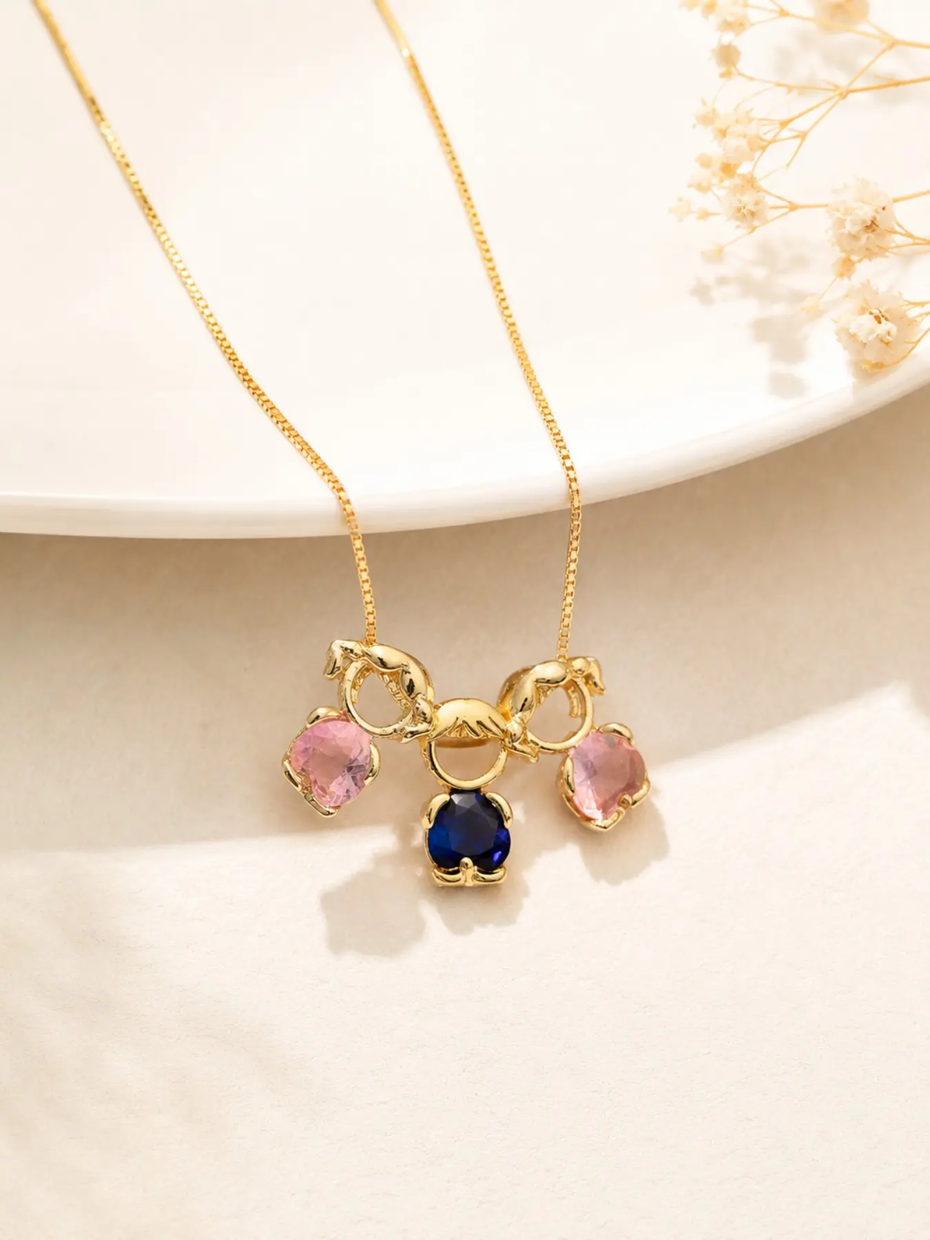 Family Birthstone Necklace for Mom, 18K Gold Plated Detachable Mother & Kids Pendant Necklace, Personalized Crystal Charm Necklace, Elegant Everyday Jewelry, Mother's Day, Birthday, Christmas Gift for Women, Detachable Pendants