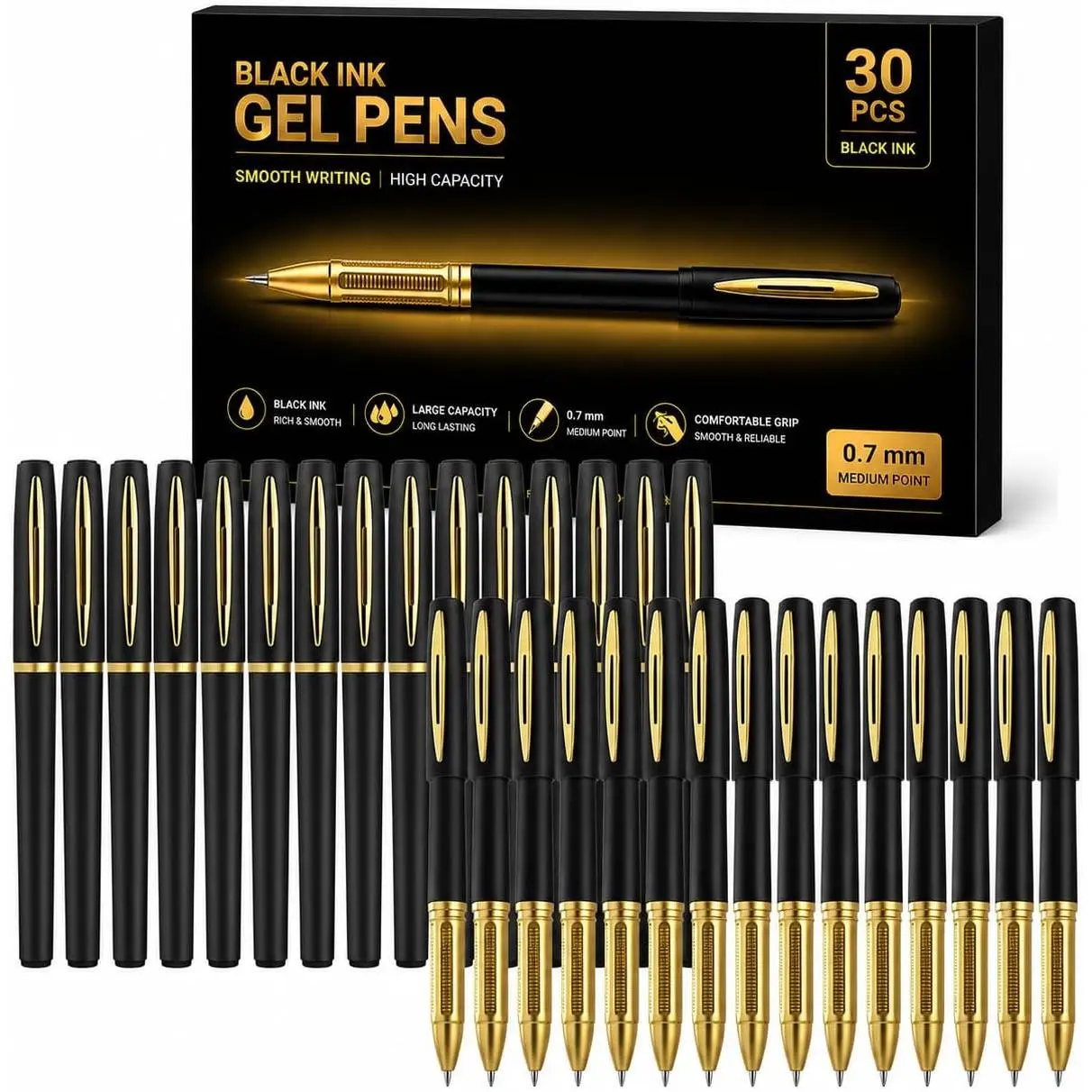 30ct Gel Ink Rollerball Pens - 0.7mm Medium Point, Smooth Flow Black Ink, Office & School Supplies for Teacher Note-Taking