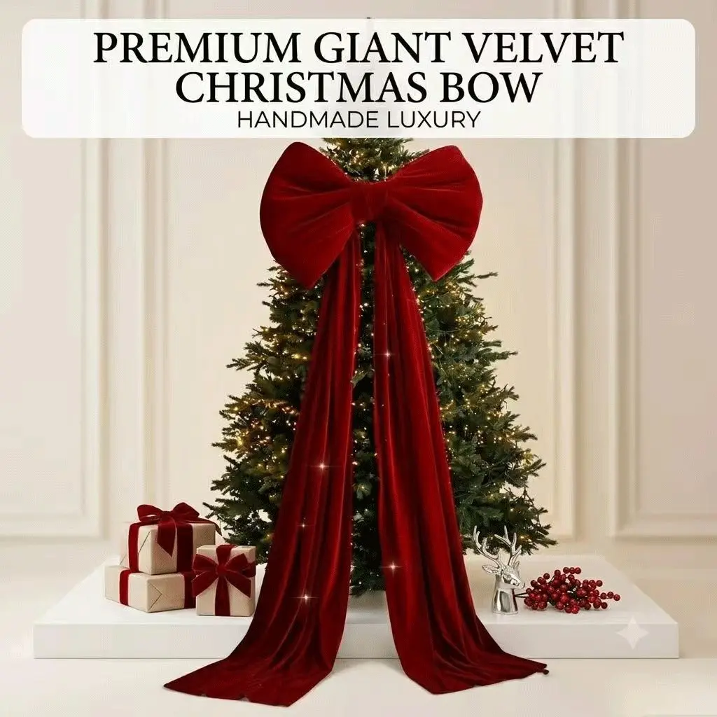 71-Inch Christmas Bow Velvet Bow Tree Topper, Luxurious 3D Plush Design, Long Tassels, Reusable Decor for Parties and Homes