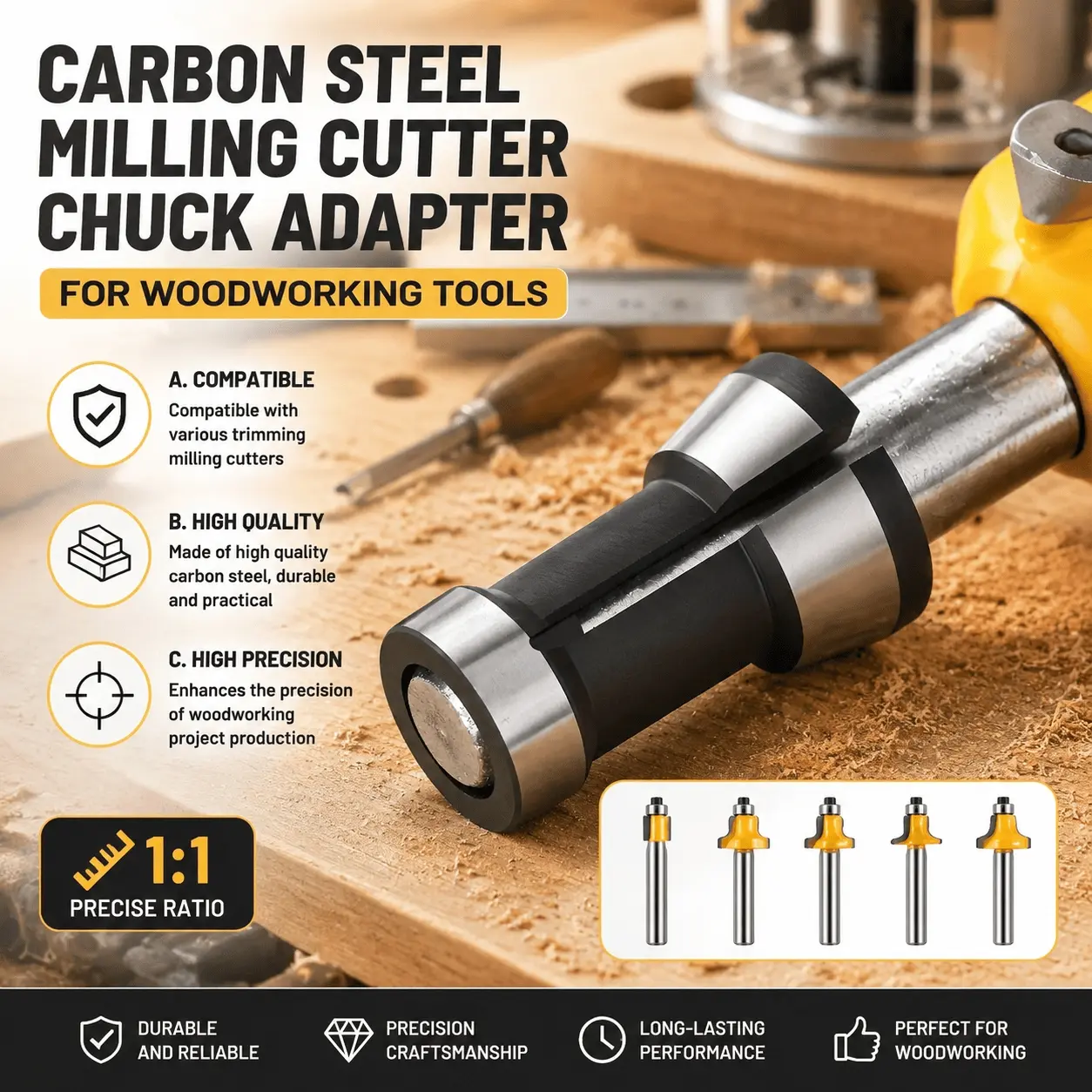 Upgrade Your Woodworking: Precision Steel Collet Chuck Adapter for DIY & Professional Projects - Compatible with Trim Routers, Enhances Craftsmanship for Home DIY, Holiday Decor & Carving