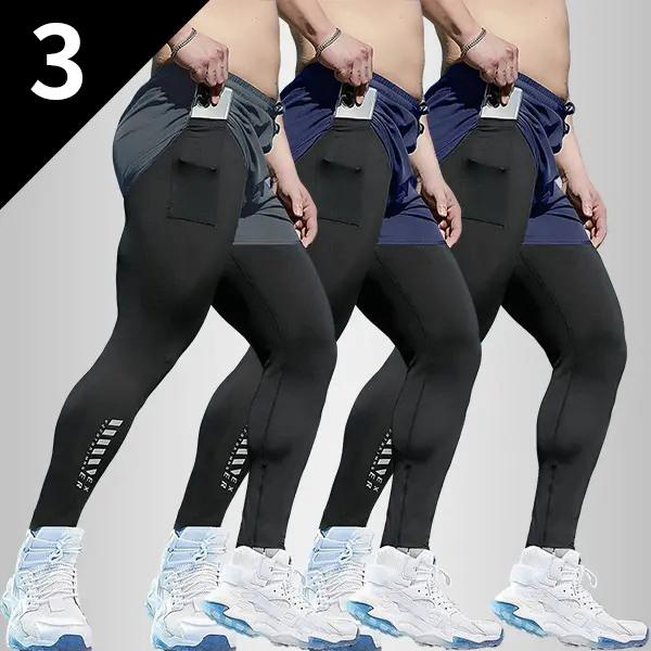 3 Pack Men's Compression Training Pants Breathable Stretch Athletic Pants with Pockets for Running, Basketball, Pilates & Gym Workouts, Compression Sports Wear, Fitness Joggers, Gym Training Pants fits