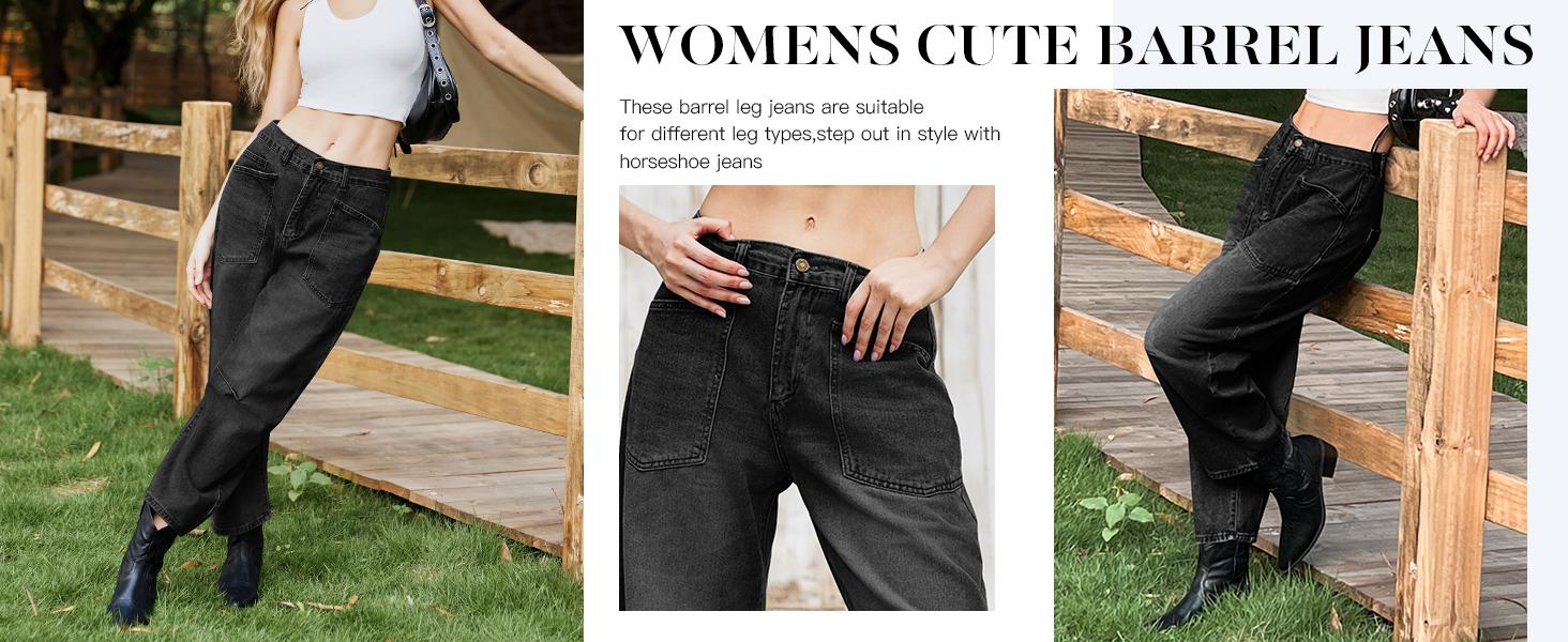 Imily Bela Women’s Baggy Barrel  High Waisted Wide Leg Cropped Denim Pants, Trendy Boyfriend Fit Y2K Casual Streetwear Denim Womenswear Jeans Jeans Bottoms Bottoms Bottoms Minimalist Bottoms Minimalist