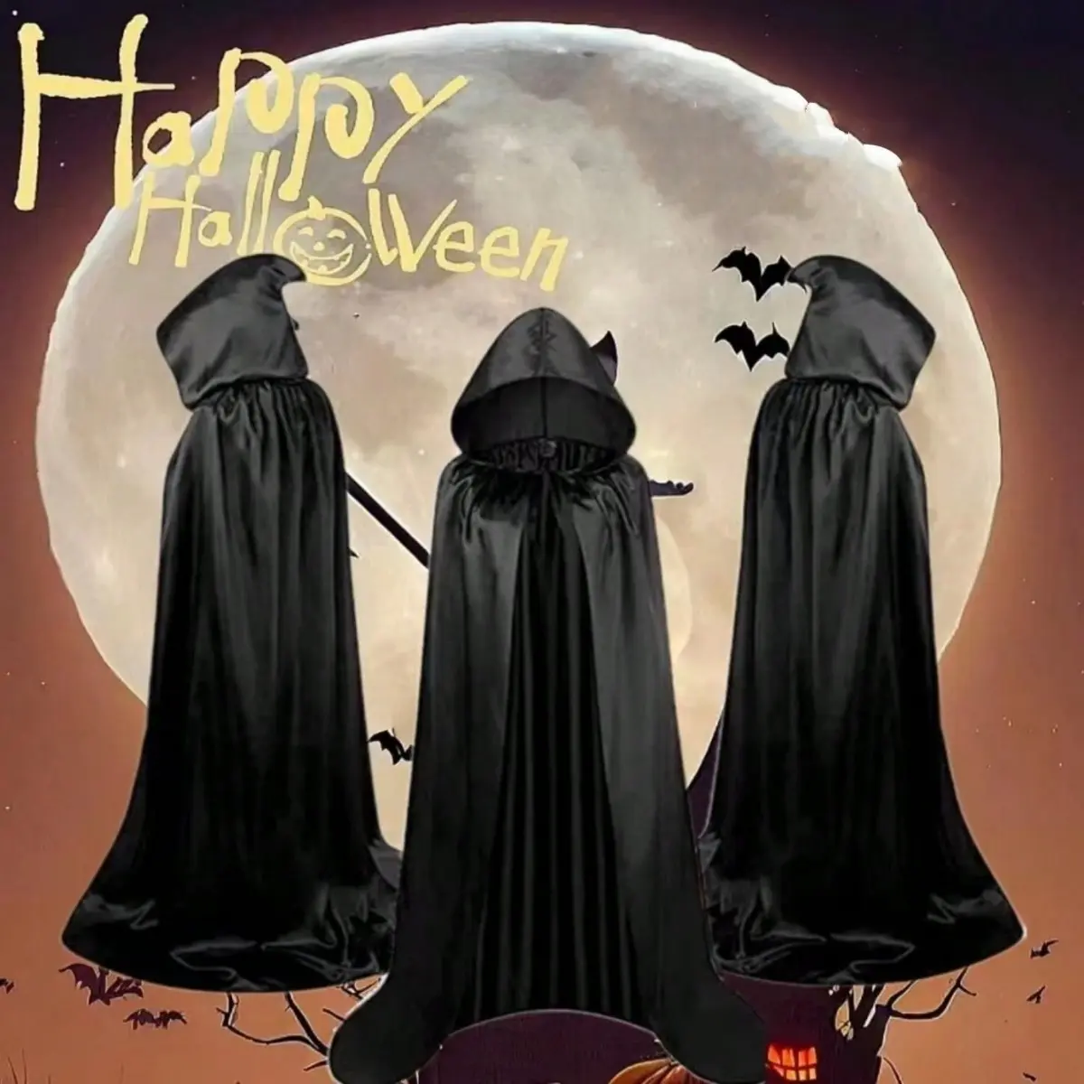1pc Witch Costume Cape, Demon Vampire Death God Cloak, Adult Party Wear, Cosplay, Halloween Fancy Dress, Gothic Style