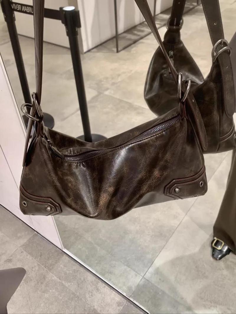 Women's Fashionable Vintage Shoulder Bag, Crescent Bag, Y2k Style Zipper Underarm Bag for Daily Used, 2023 New Trendy Bag for Party, Club