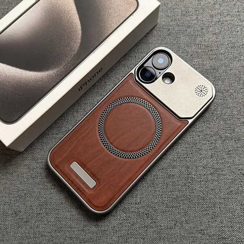 Eros brand - suitable for IP17proMax, poplar wood texture magnetic phone case, IP16 borderless matte protective cover
