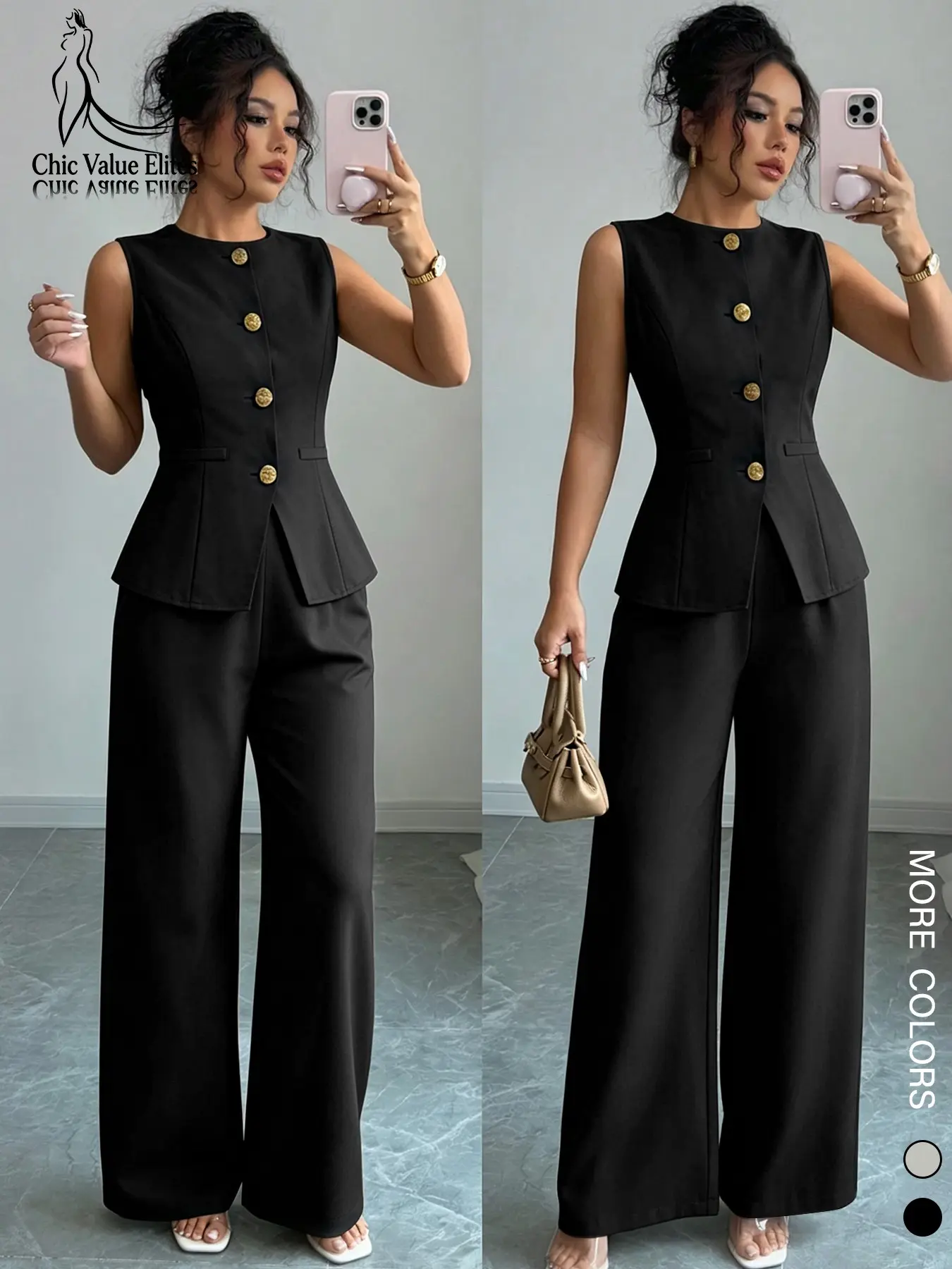 Women's Two-Piece Set Sleeveless Top and Bottom, Sexy Slim Fit Casual Style, Professional Look for Office Wear, Perfect for Daily Use