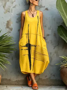 New Summer Loose Fit Sleeveless Pocket Casual Dress, European and American Style, Comfortable and Stylish, Perfect for Daily Wear