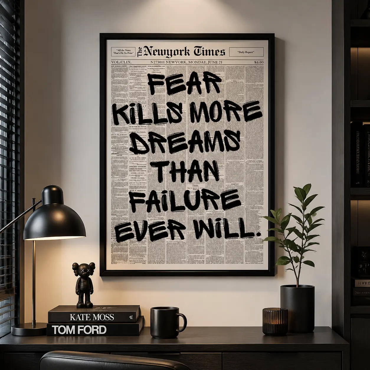 Retro Motivational Quote Wall Art Fear Kills More Dreams Than Failure Typography Canvas Print Inspirational Poster for Office Bedroom Entrepreneur Decor and Aesthetic Room
