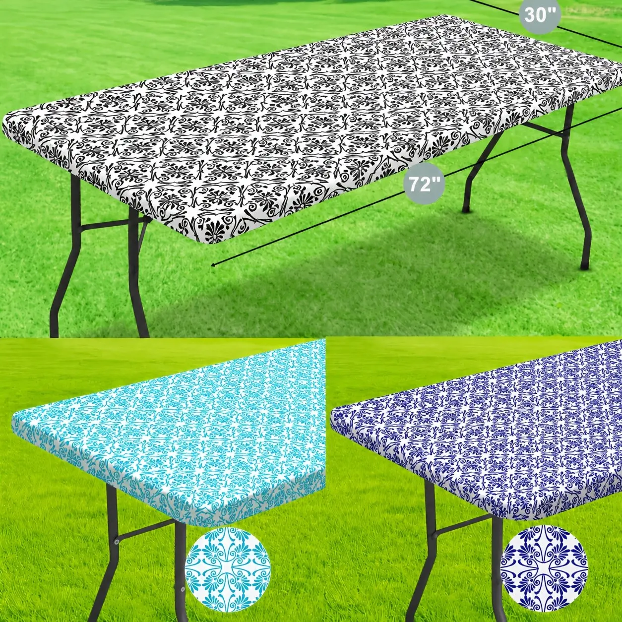 Machine-Washable, 6-Foot And Scratch-Resistant Outdoor Camping Tablecloth with Elastic Edges That Fit Perfectly Over The Tabletop. Ideal for Camping, Picnics, And Garden Parties. Durable And Easy to Clean