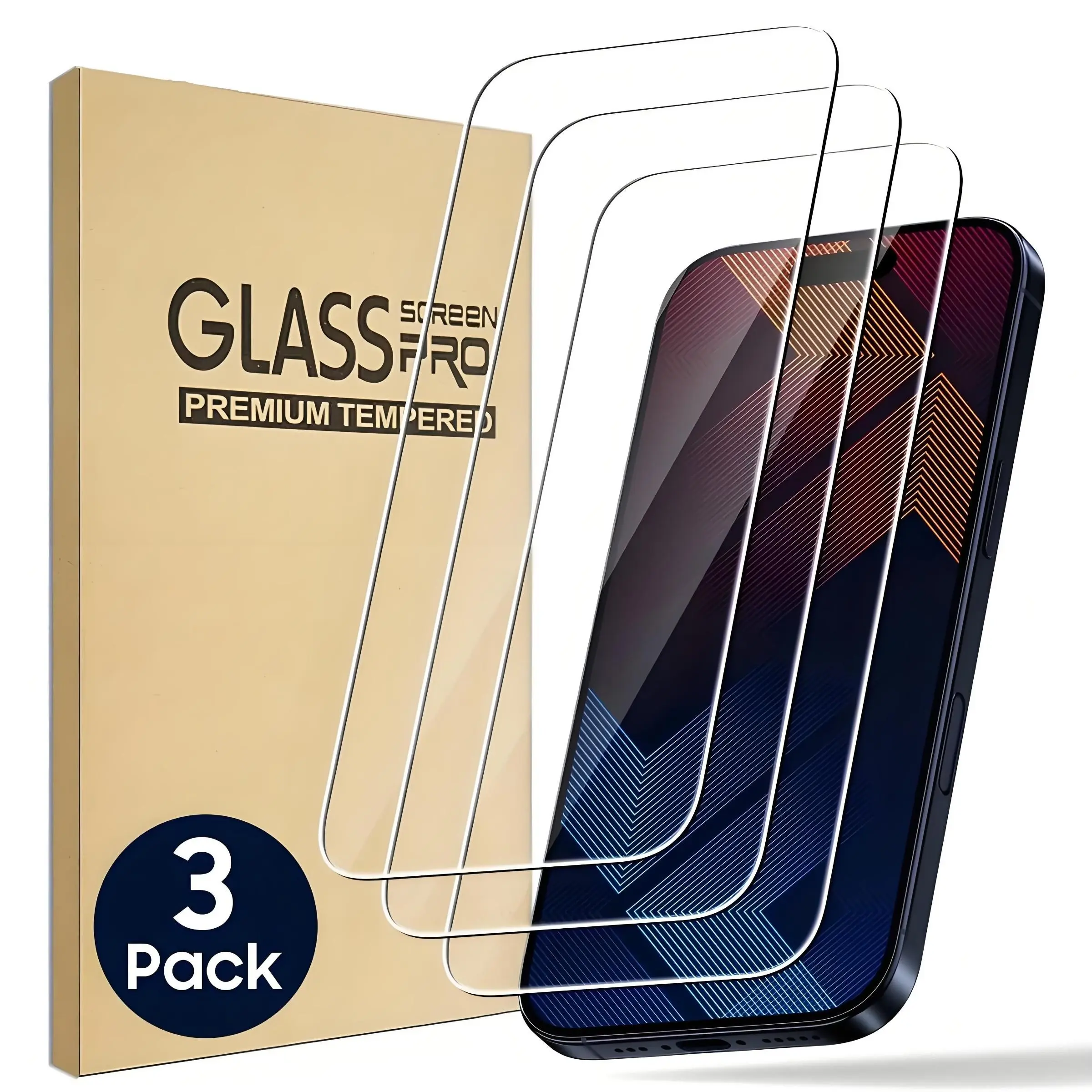 3-Pack Apple Glass Smartphone Screen Protector, Ultra HD Clarity, 9h Hardness, Anti-Scratch, Dustproof, Easy Installation, for iPhone Series