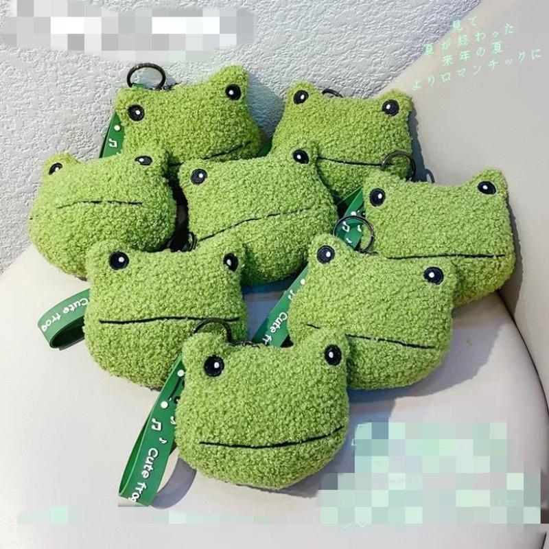 Internet celebrity explosion green plush frog doll buckle rope creative cute little frog bag keychain pendant